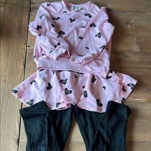 Pink and Black Matching Set, Sweatshirt and Pant/Skirt with Heart Pattern